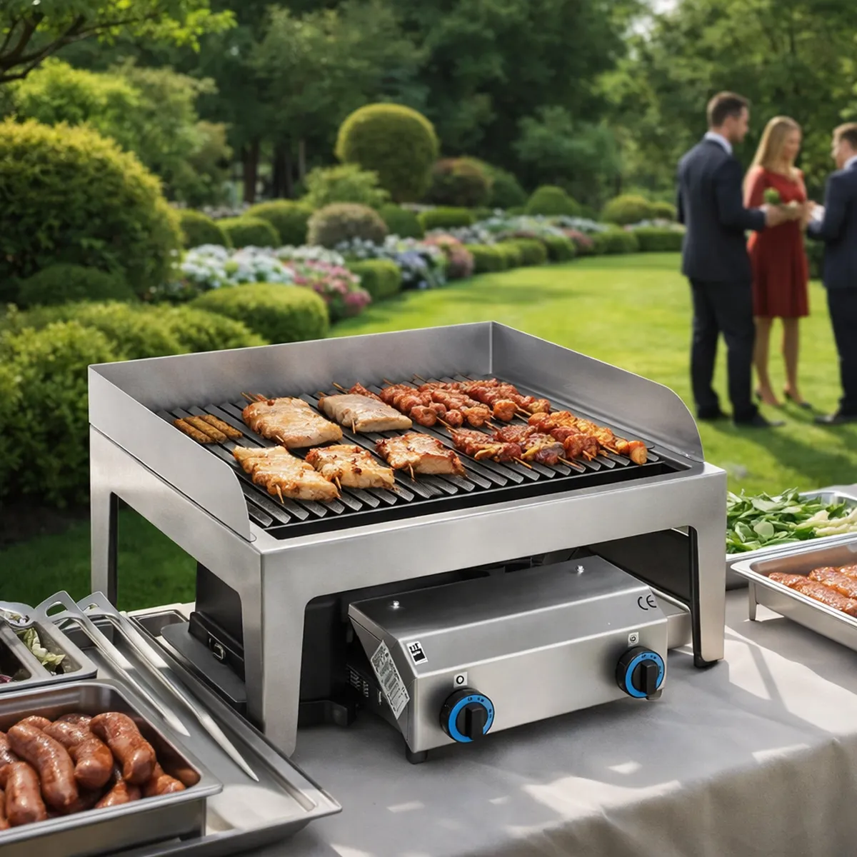 Paellero NTGAS P31 en servicio de catering al aire libre con una gran paella
